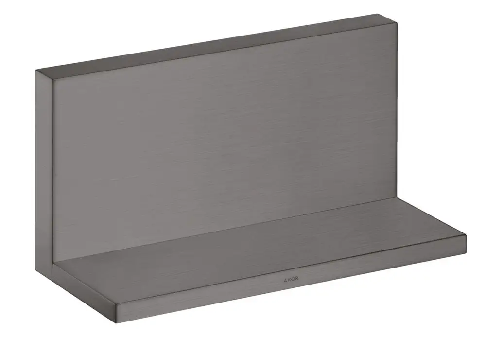 Schmale Wandablage in gebürstetem Schwarzchrom mit simpler, rechteckiger Form. Gestaltet von AXOR, geeignet für die Montage in Duschbereichen.